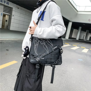 Grey and black multi pocket techwear school bag
