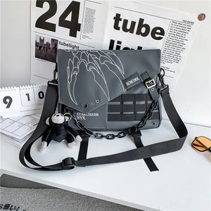 Grey and black multi pocket techwear school bag