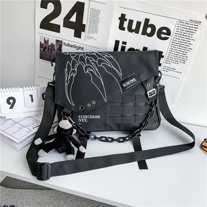 Grey and black multi pocket techwear school bag