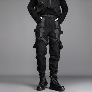 Black multi pocket techwear pants in a regular fit
