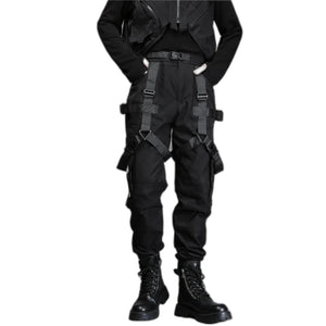 Black multi pocket techwear pants in a regular fit