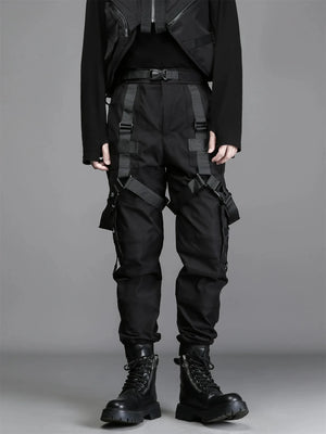 Black multi pocket techwear pants in a regular fit