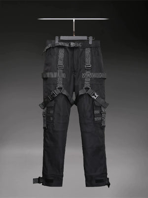 Black multi pocket techwear pants in a regular fit