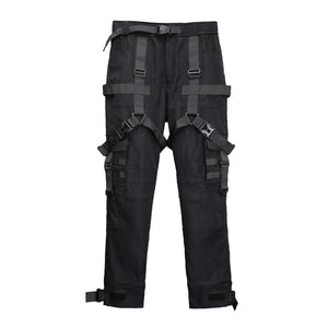 Black multi pocket techwear pants in a regular fit