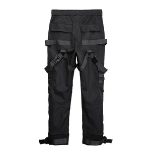 Black multi pocket techwear pants in a regular fit