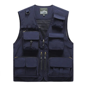 Multi-Pocket Thin Cargo Vest - product view on white background