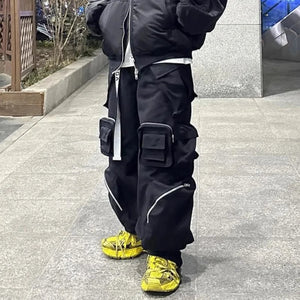 Multi-pocket Wide Leg Premium Black Pant