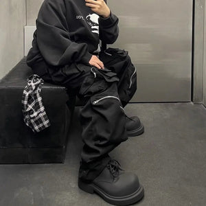 Multi-pocket Wide Leg Premium Black Pant