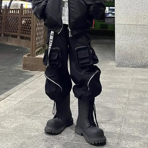 Multi-pocket Wide Leg Premium Black Pant