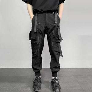 Multi-pocket Zipper Cuffed Vibrant Black Pant