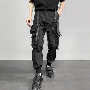 Multi-pocket Zipper Cuffed Vibrant Black Pant