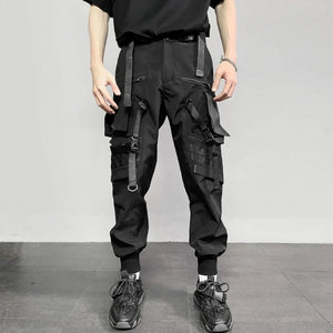 Multi-pocket Zipper Cuffed Vibrant Black Pant