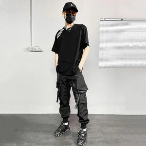 Multi-pocket Zipper Cuffed Vibrant Black Pant