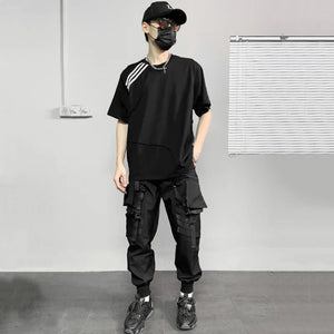 Multi-pocket Zipper Cuffed Vibrant Black Pant