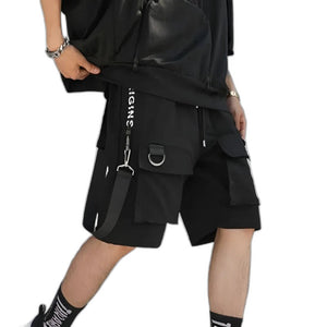 Multi pockets ribbons shorts - product view on white background