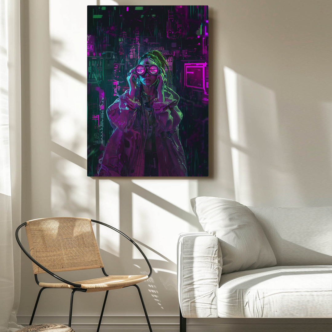 Loading image: Neon Watcher Cyberpunk Art | CYBER TECHWEAR®
