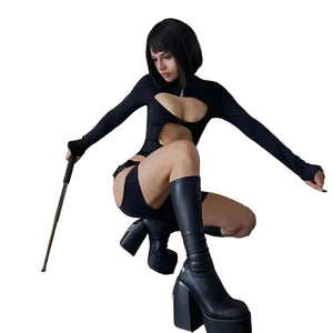 New Black Cut Out Bodysuit