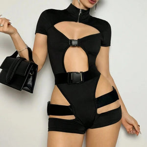 New Black Cut Out Bodysuit