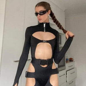 New Black Cut Out Bodysuit