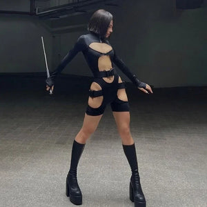 New Black Cut Out Bodysuit