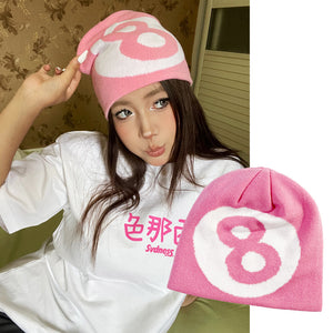 Number 8 Knitted Beanie Y2K