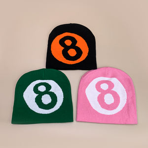 Number 8 Knitted Beanie Y2K