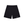 Black nylon athletic shorts laid flat, front view with elastic waist and a white CYBER logo on the leg