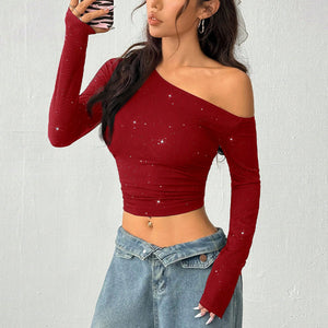 Off-Shoulder Long Sleeves Crop Top