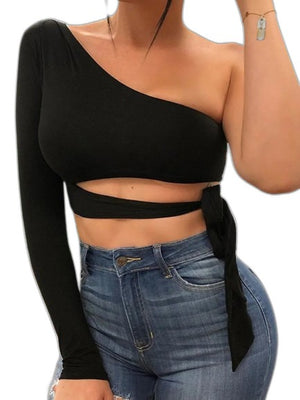 One Shoulder Sleeveless Crop Top - product view on white background