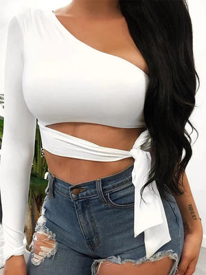 One Shoulder Sleeveless Crop Top