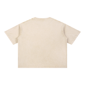 Back of the Light Apricot acid wash tee laid flat, plain back with dropped shoulders and wide sleeves