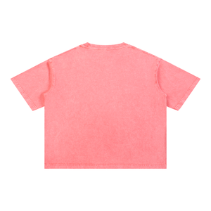 Back of the Pink acid wash tee laid flat, plain washed back with dropped shoulders and short sleeves
