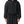 Front view of the black oversized zip hoodie on a model, grey contrast stitching around the front pockets