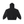 Black zip up hoodie laid flat from the back, showing the large hood, drop shoulders and ribbed hem