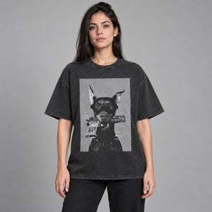 Oversized Dog Graphic T Shirts Y2K – worn by a woman
