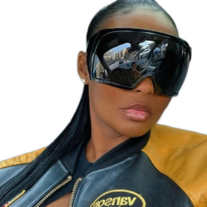 Oversized Shield Cyberpunk Sunglasses - product view on white background
