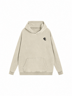 Hanorac grafic streetwear oversized Apricot, față pe suprafață plană cu logoul original negru pe piept