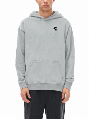 Hanorac grafic streetwear oversized Light Gray, față pe modelul furnizorului, cu logoul original negru pe piept