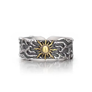 Retro Golden Sun Ring For Men SIlver Color Punk Gothic Trendy Open Ring Handmade Designer Jewelry Unisex Accessories Lov