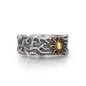 Retro Golden Sun Ring For Men SIlver Color Punk Gothic Trendy Open Ring Handmade Designer Jewelry Unisex Accessories Lov