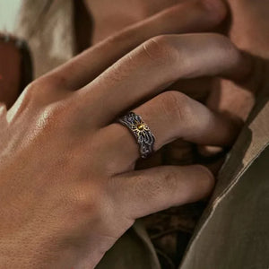 Retro Golden Sun Ring For Men SIlver Color Punk Gothic Trendy Open Ring Handmade Designer Jewelry Unisex Accessories Lov