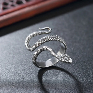 Retro Snake Python Ring For Men Women Silver Color Punk Gothic Alloy Open Ring Handmade Designer Jewelry Unisex Accessor