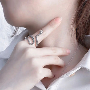 Retro Snake Python Ring For Men Women Silver Color Punk Gothic Alloy Open Ring Handmade Designer Jewelry Unisex Accessor