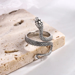 Retro Snake Python Ring For Men Women Silver Color Punk Gothic Alloy Open Ring Handmade Designer Jewelry Unisex Accessor