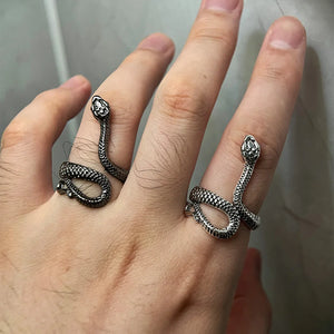 Retro Snake Python Ring For Men Women Silver Color Punk Gothic Alloy Open Ring Handmade Designer Jewelry Unisex Accessor