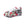 Red painted platform sneaker, side view of the cartoon hearts print and thick white sole