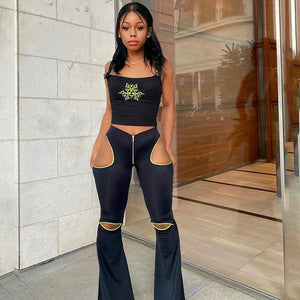 Pants with Hip Cut Out