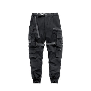 Paratrooper cargo pants techwear, full length styling shot with boots