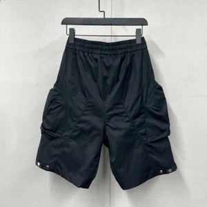 Patchwork Black Cargo Shorts in black — dark techwear streetwear, view 6 of 7