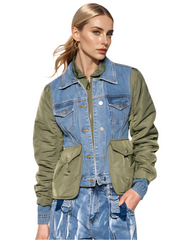Patchwork Jeans Jacke Damen Frühling